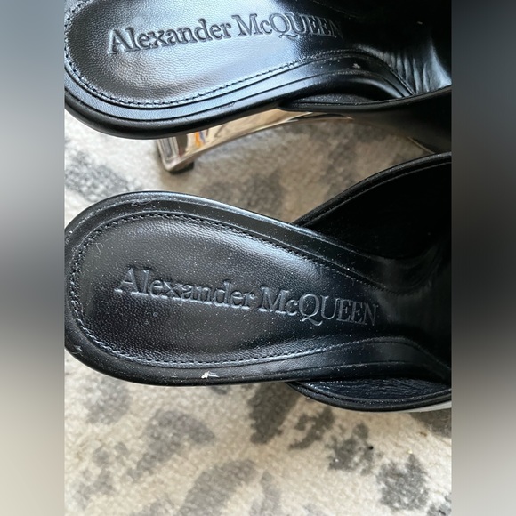 Black and chrome Alexander McQueen open toed floating heels - Picture 9 of 13